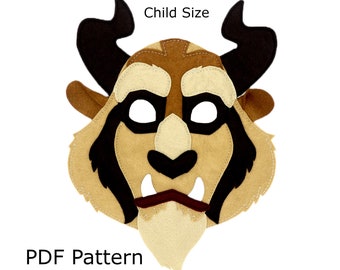 Pattern Beast costume mask sewing pattern, book day,  digital file, Beauty and the beast, child size, Halloween, theatre, cosplay, craft
