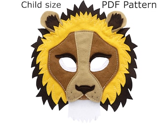 Patroon Lion kostuummasker, kindergrootte, Halloween, boekendag, naaien Patroon papier ambachtelijke afdrukbare sjabloon, digitaal bestand,