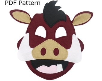 Patroon Warthog varken kostuum masker naaipatroon, digitaal bestand, naai of lijm je eigen masker, volwassen grootte, Halloween, theater, cosplay, aankleden