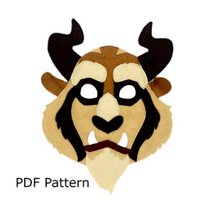 Pattern Beast costume mask, Halloween, book day, sewing, digital file, Beauty and the beast, Adult, cosplay, theatre, carnival