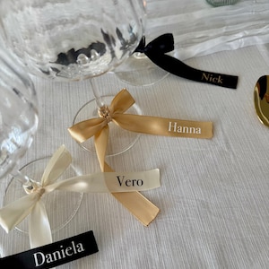 Personalisierte Schleifenbänder | Namensschild Schleife | Hochzeit | Party | Schleifenband Sektglas | Geschenkanhänger