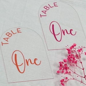 Bunte Acryl Tischnummern zur Hochzeit / zum Geburtstag / für besondere Anlässe / Orange Pink / Sunset Wedding /