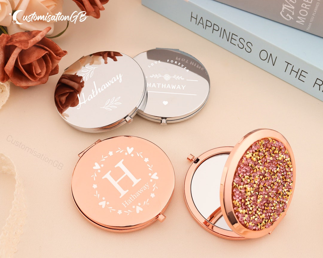 Custom Pocket Mirror With Name Rhinestone Mirror Custom Etsy