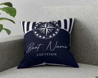 Custom Boat Luxury Pillow, Personalized Compass Pillow, Pillow for Boat, Boat Decor Pillow, Nautical Gift for Boat, 4 Sizes
