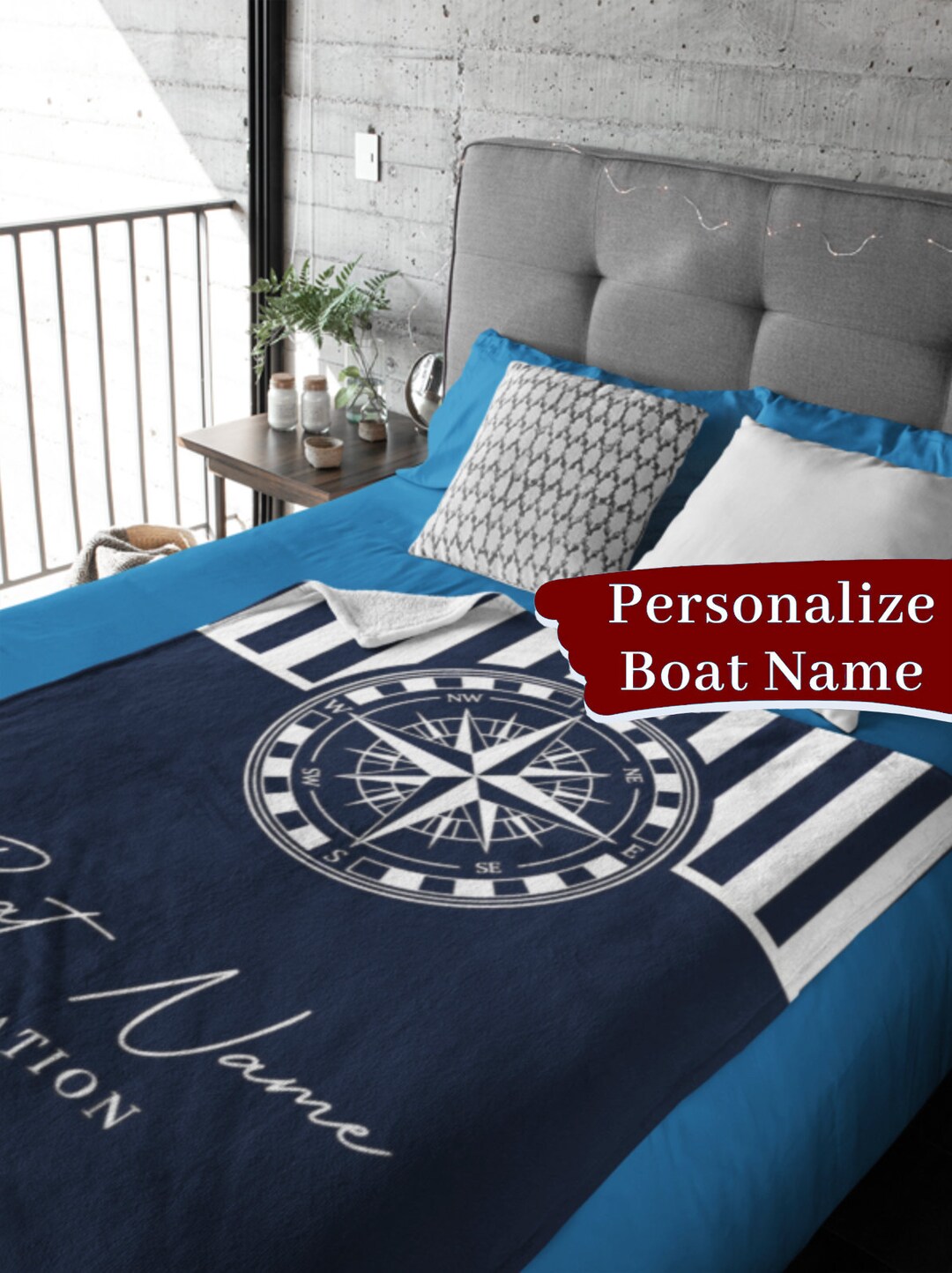 Custom Luxury Plush Blanket, Personalized Anchor Boat Throw Blanket, Custom Boat Bedding, Gift