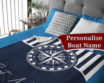 Cobertor de pelúcia de luxo personalizado, cobertor personalizado com âncora para barco, roupa de cama personalizada para barco, presente para barco, 3 tamanhos e 5 cores