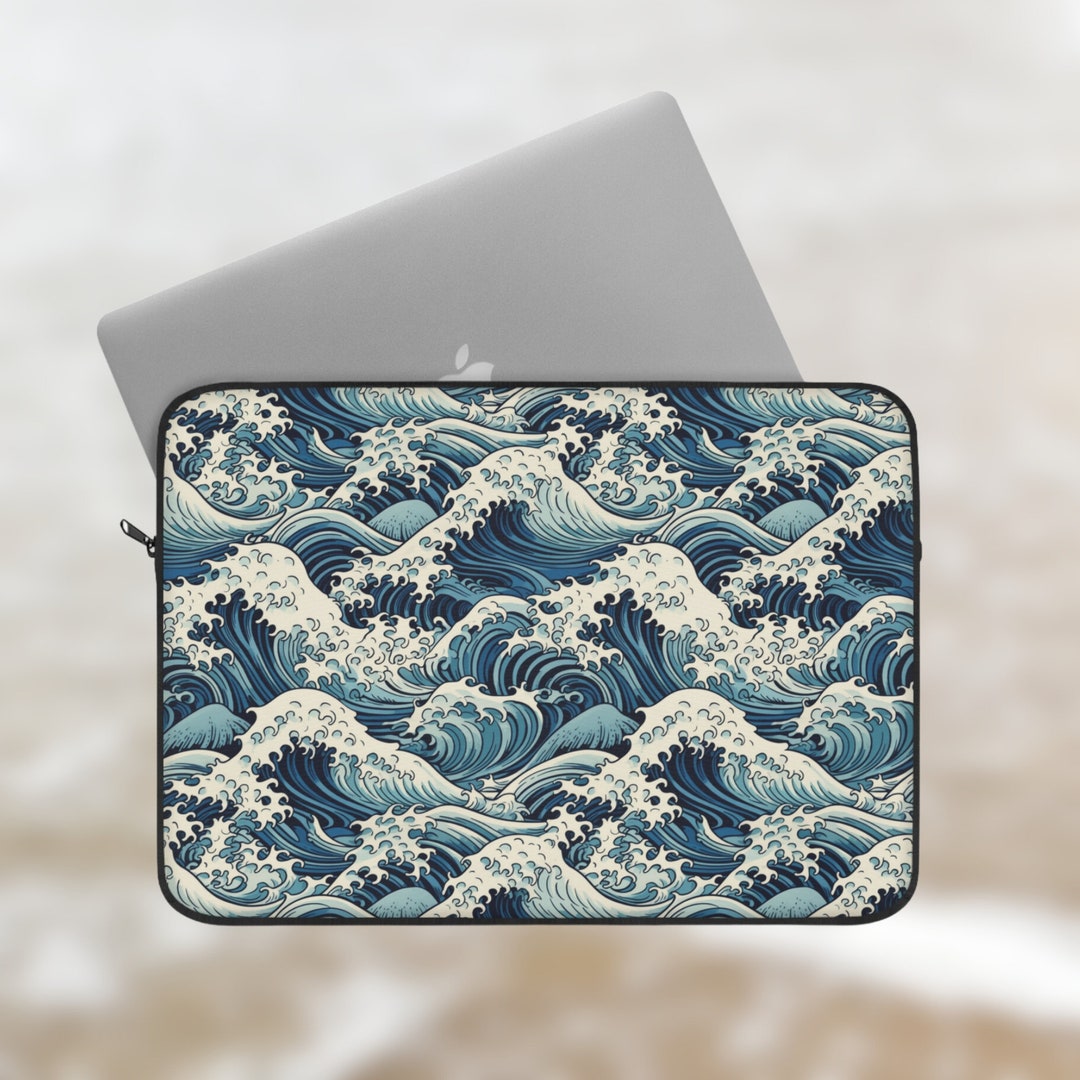 Wave Laptop Sleeve, Japanese Wave Laptop Sleeve, Zipped MacBook Sleeve ...
