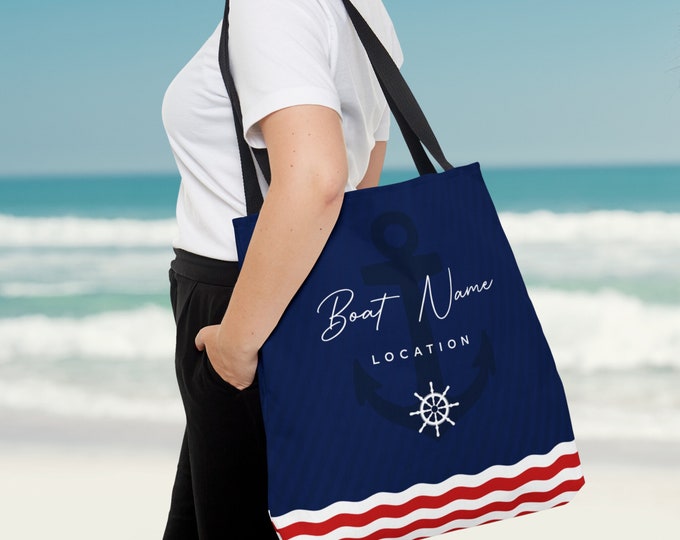 Custom Boat Name Tote Bag, Nautical Tote Bag, Boat Name Tote Bag, Personalized Boat Tote Bag