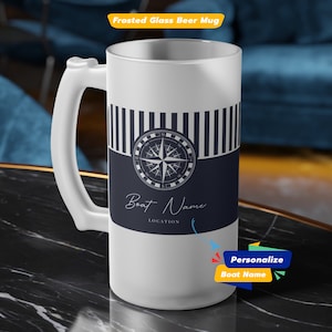 Gepersonaliseerde bootnaam matglas biermok 16oz, matglazen mok voor boot, bootkapitein cadeau, cadeau voor booteigenaar, aangepaste boot biermok
