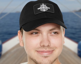 Custom Captain Hat, Personalized Boat Hat, Nautical Cap for Sailors, Custom Dad Hat, Captain Hat with Leather Patch