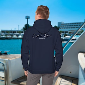 Captain Name Custom Hooded Sweatshirt, Personalized Boat Hoodie, Captain Unisex Heavy Blend Hooded Sweatshirt, Gift for Boat Owner, Captains