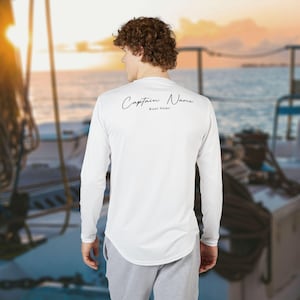 Personalized Mens UV Protection Long Sleeve Shirt with Captain Name, Custom Nautical Gift for Boat Owner or Captain, UPF 50 Sun Protection