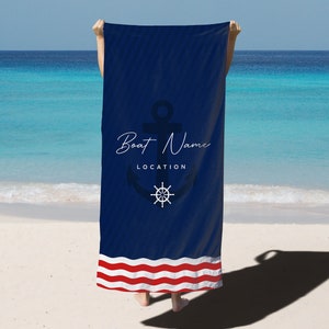 Custom Boat Stylish Beach Towel, Anchor Beach Towel, Personalized Beach Towel, Nautical Towel, Customize Gift Towel for Boat