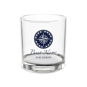 Personalized Boat Name Rocks Glass, Compass Design Custom Whiskey Glass for Captain or Yacht Owner 10oz, Nautical Gift, Luxury Design