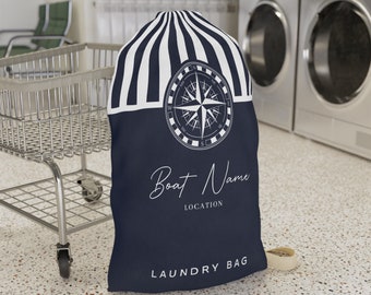 Custom Boat Laundry Bag, Custom Nautical Laundry Bag, Personalized Boat Name Laundry Bag, Custom Boat Gift, Custom Boat Name Laundry Bag