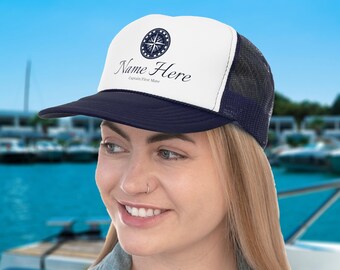 Custom Captain Hat, Personalized Boat Name Hat, Nautical Cap for Sailors, Custom Trucker Hat, Personalized Captain Hat, First Mate Cap
