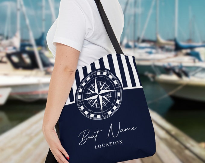 Custom Boat Name Luxury Tote Bag, Nautical Tote Bag, Boat Name Tote Bag, Personalized Boat Tote Bag