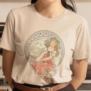 Art Nouveau T-shirt Alphonse Mucha The Arts, picture of Beautiful Woman, French Modern, vintage Artwork, Art Lover Gift aesthetic clothing