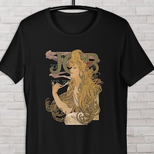 Drawing is Beautiful woman, French Art Nouveau T-shirt, Job (1896) by Alphonse Mucha, aesthetic modern Art Tee, apparel For Gift Art Lover