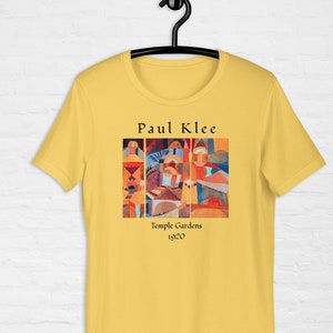 Moderne Kunst Malerei T-shirt Paul Klee Tempel Gärten, Vintage Bild Kubismus, Bauhaus, Geschenk für Kunstliebhaber helle Zeichnung berühmter Künstler