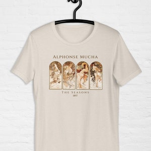 Unisex T-Shirt Alphonse Maria Mucha The Seasons Famous Art Nouveau artwork, vintage French Modern, Gift for Art Lover aesthetic clothing