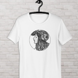 Vintage Art Unisex t-shirt, graphic Black/ White t-shirt, picture by Alphonse Mucha,  vintage clothing gift for her