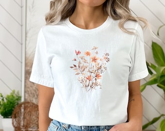 T-shirt bloemen, shirt wilde bloemen aquarel bloemen, delicate pastel bloemen, planten T-shirt, vrouwen cottagecore shirt cadeau voor haar bloemen shirt