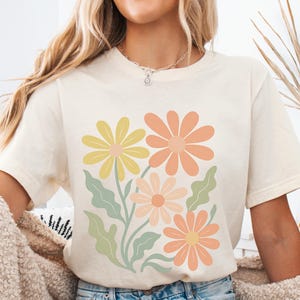 Boho Blumen T-Shirt, Vintage Gänseblümchen T-Shirt, Boho Wildblumen T-Shirt, Retro Blumen T-Shirt, Damen Grafik T-Shirt, Sommergeschenk für sie