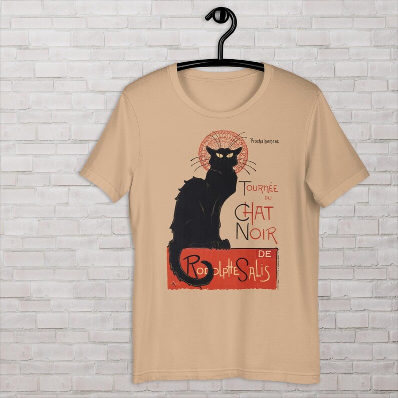 Black Cat t-shirt, Art Nouveau Style shirt by  Theophile Alexandre Steinlen, Chat Noir de Rudolphe Salis 1896, vintage French Iconic poster