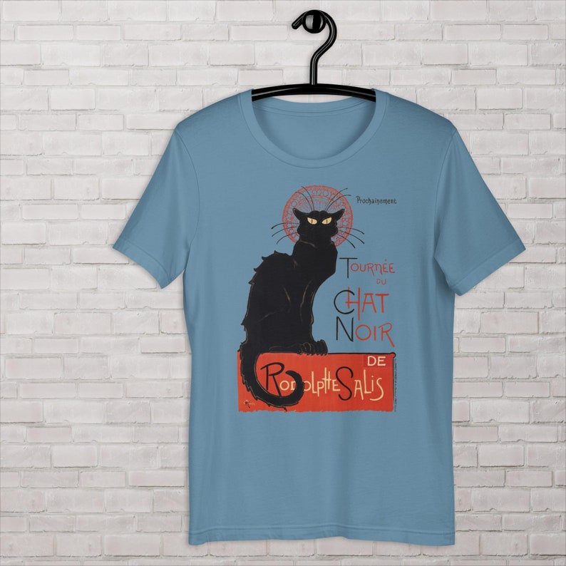 Black Cat t-shirt, Art Nouveau Style shirt by  Theophile Alexandre Steinlen, Chat Noir de Rudolphe Salis 1896, vintage French Iconic poster