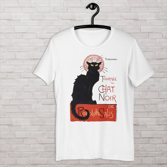 Black Cat t-shirt, Art Nouveau Style shirt by  Theophile Alexandre Steinlen, Chat Noir de Rudolphe Salis 1896, vintage French Iconic poster