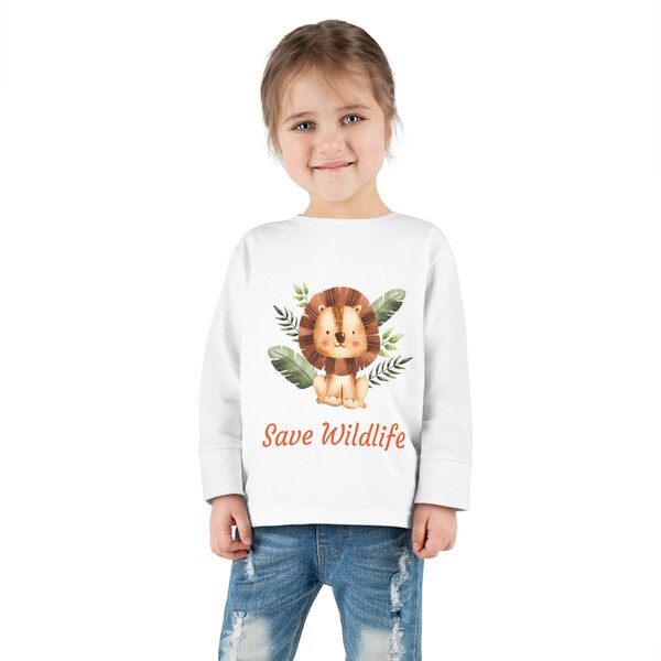 Cute Toddler Tee, Long Sleeve: Save Wildlife Message