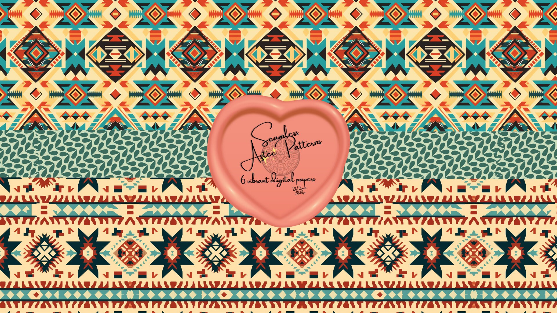 Aztec Pattern Heart Image 6 Seamless Aztec Patterns Digital Paapers Paperdesigns - Etsy