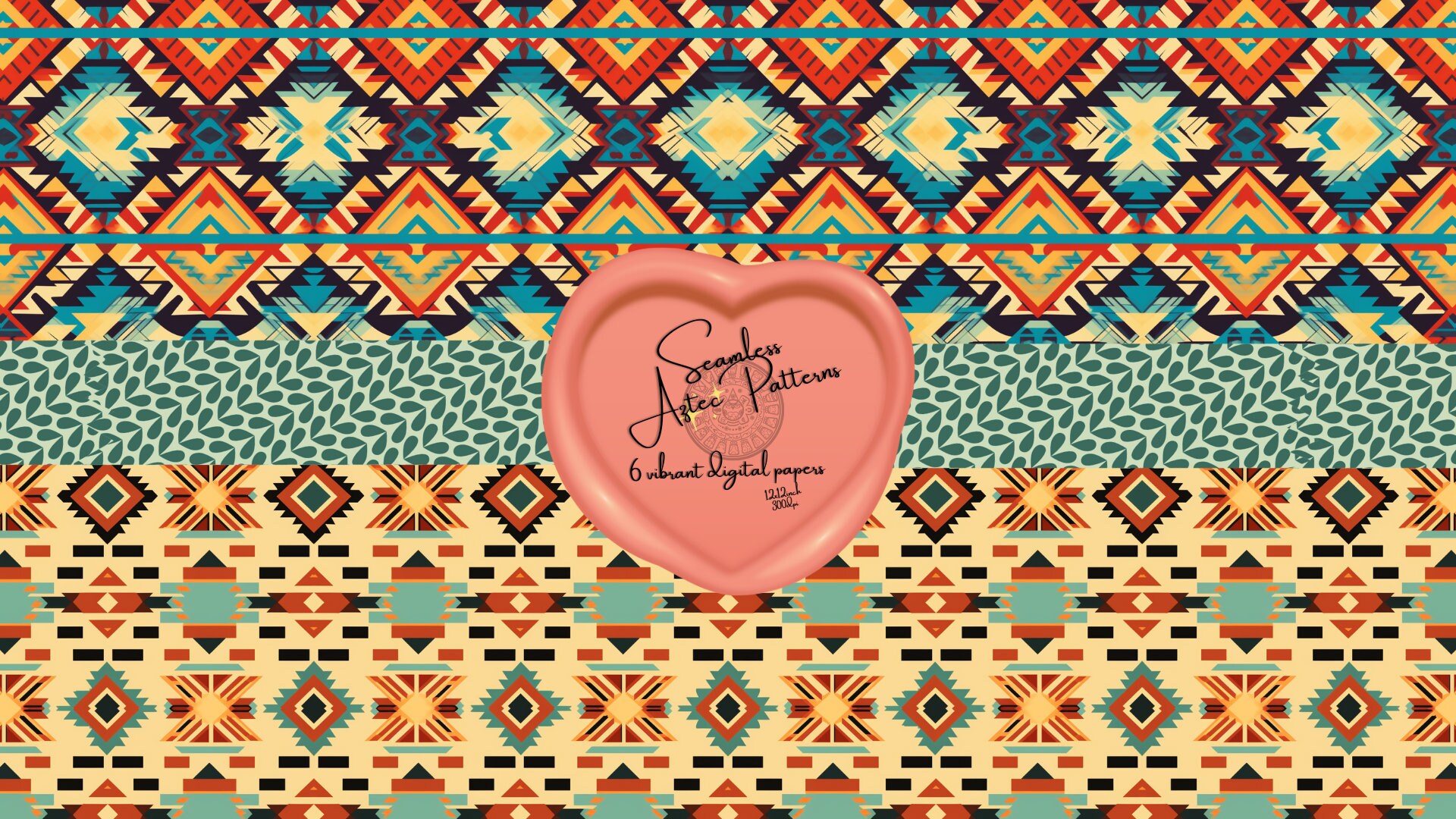 Aztec Pattern Heart Image 6 Seamless Aztec Patterns Digital Paapers Paperdesigns - Etsy