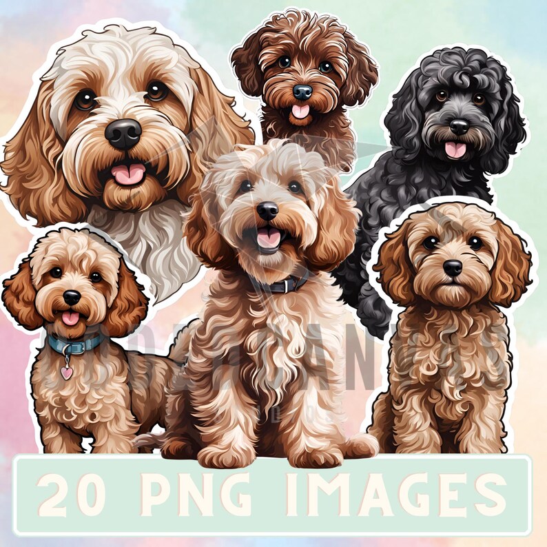 Cockapoo Dogs 20 Digital PNG Clip Art Sticker Style Images for Personal ...