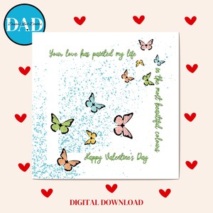 Romantische Valentinstag Karte, hübsche Schmetterlinge, herzliche Nachricht, bedruckbar, Sofort Download, pdf, A4 und US Letter Größe, Liebe,