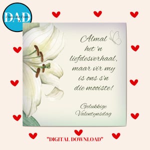 Klassische Valentinstag Karte,Afrikaans,Almal het 'n liefdesverhaal,Olivgrün,Farben off-white,Liebe,Instant Download,pdf,Printable,elegant