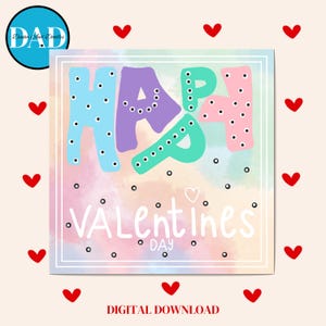 Carte de Saint-Valentin Happy Dots, couleurs pastel, message simple, imprimable, téléchargement immédiat, pdf, bleu et rose, A4 et format lettre US, ludique, ami