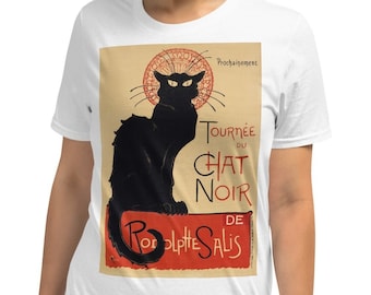 Le Chat Noir Katze T-Shirt Retro Vintage Kunst Katze Tshirt Katzenbesitzer Frau T-Shirt Dumme Kätzchen Herren Shirt Katzenliebhaber Mann Feline Humor Damen Top