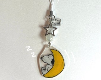 Handmade Snoopy on Moon Beaded Phone Charm Keychain