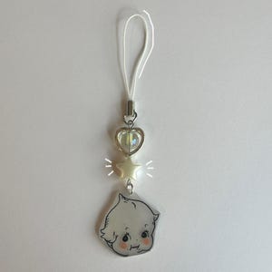 Handmade Kawaii Kewpie Baby Phone Charm – Blushing Angel Keychain, Coquette Aesthetic Gift