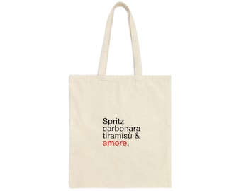 Italian Food Lover Tote Bag | 'Spritz, Carbonara, Tiramisu & Love' Quote | Reusable Shopping Bag | Foodies Gift | Pasta, Pizza, and Love