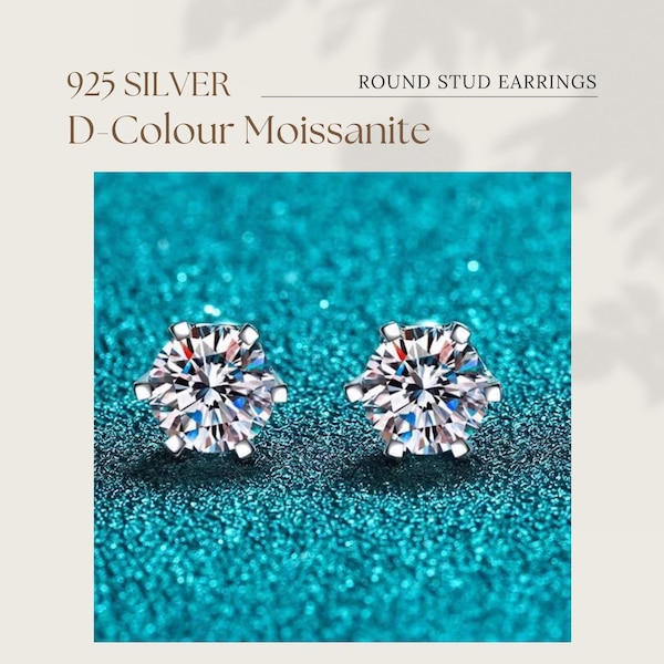 S925 Sterling Silver Stud Earrings D Colour Round Moissanite Stud Earrings VVS1 Moissanite Earrings Gift for Her