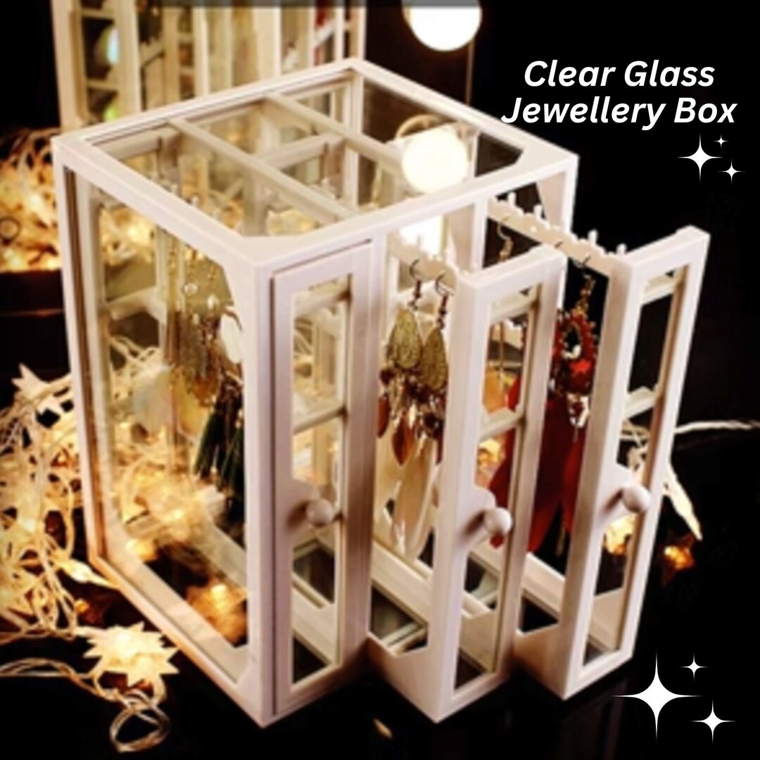 Clear Glass Jewellery Box Big Jewelry Organiser Vertical Etsy Australia