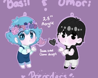 Omori - Tournesol/Omori et basilic - Porte-clés en acrylique, breloques pour couple, Chibi