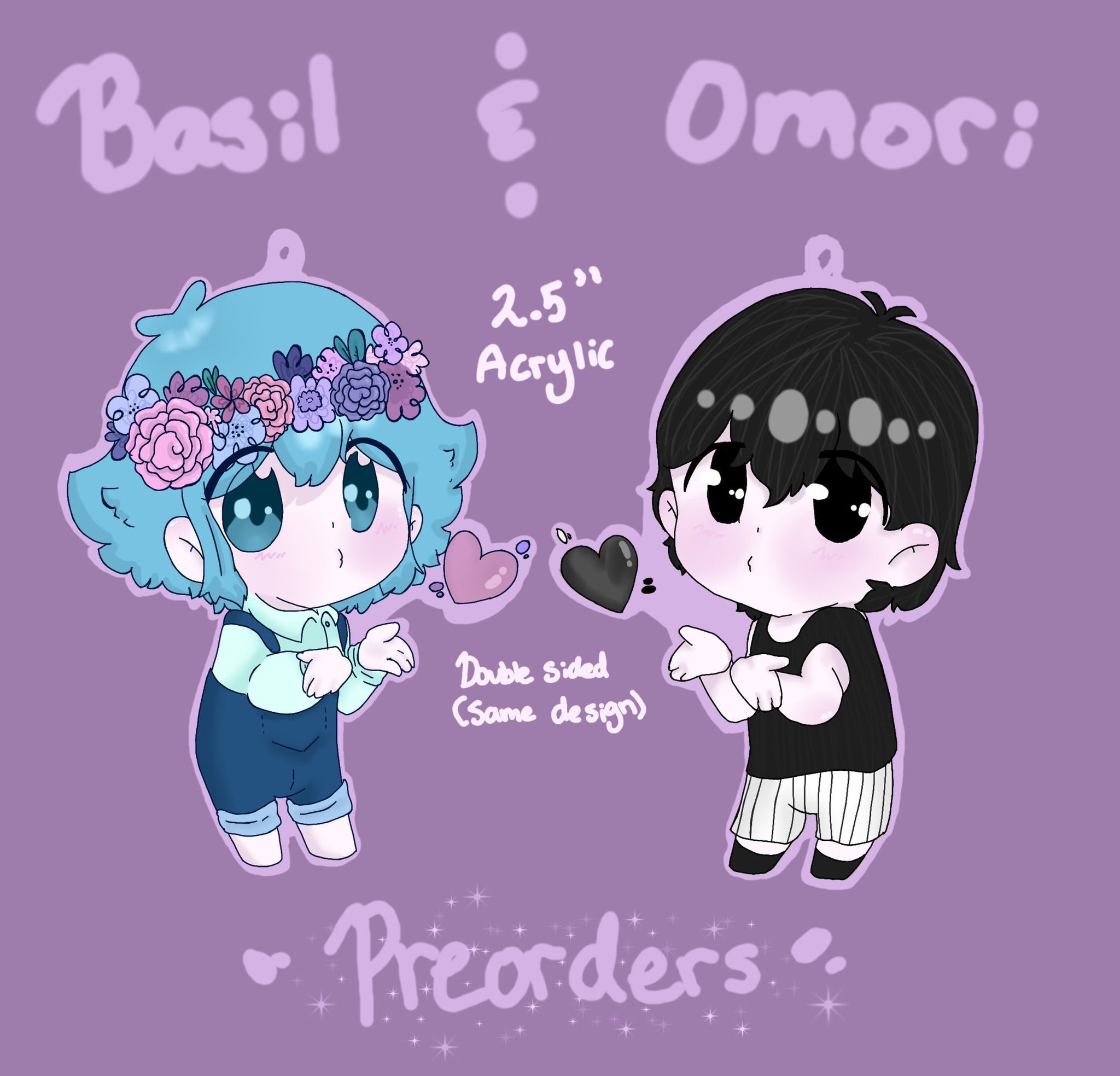 Omori Sunflower/omori and Basil Acrylic Keychain, Couples Charms, Chibi