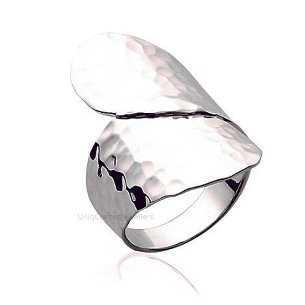 Anillos envolventes martillados de plata esterlina para mujer Anillo de banda ancha Anillo cruzado ajustable Anillo de declaración Joyería de plata hecha a mano