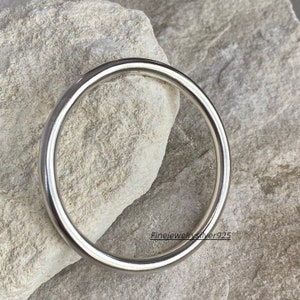 Solid Silver Round Bangle 925 Silver Plain Bangle Heavy Bangle Nail Wrap Man's Bracelet Simple Silver Thick Tube Bangle Statement Jewelry