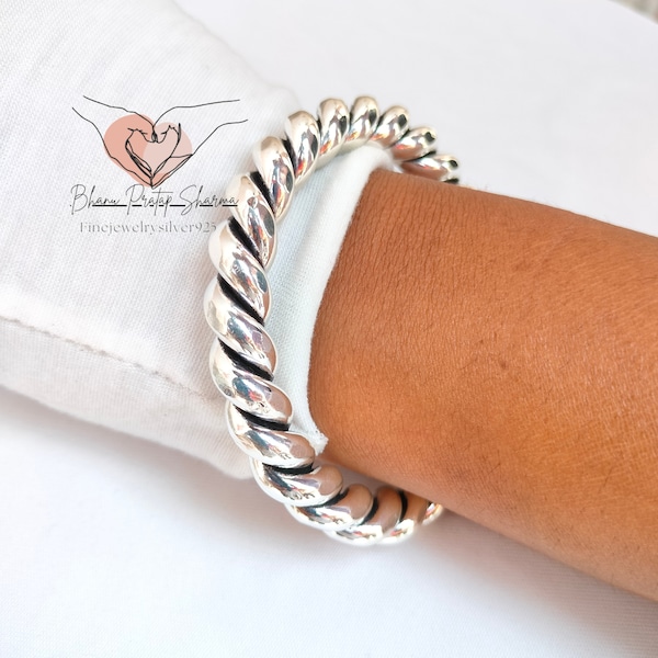 Solid Silver Rope Twist Bangle 10mm Man Woman Bracelet Heavy Twisted Bangle 925 Sterling Statement Bangle Handmade Jewelry Gift For Her