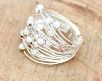 Handmade Wraparound Silver Wire Ring 925 Sterling Silver Statement Ring Wide Wrap Ring Multi Layer Silver Ball Ring Handmade Jewelry